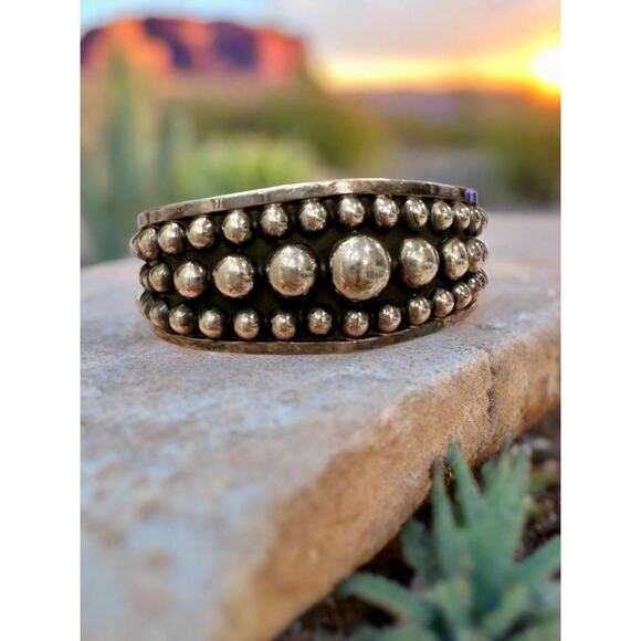 Taxco Mexico Vintage Three Row Dot Bubble Cuff Bracelet | Size 5-8 - Picture 1 of 4